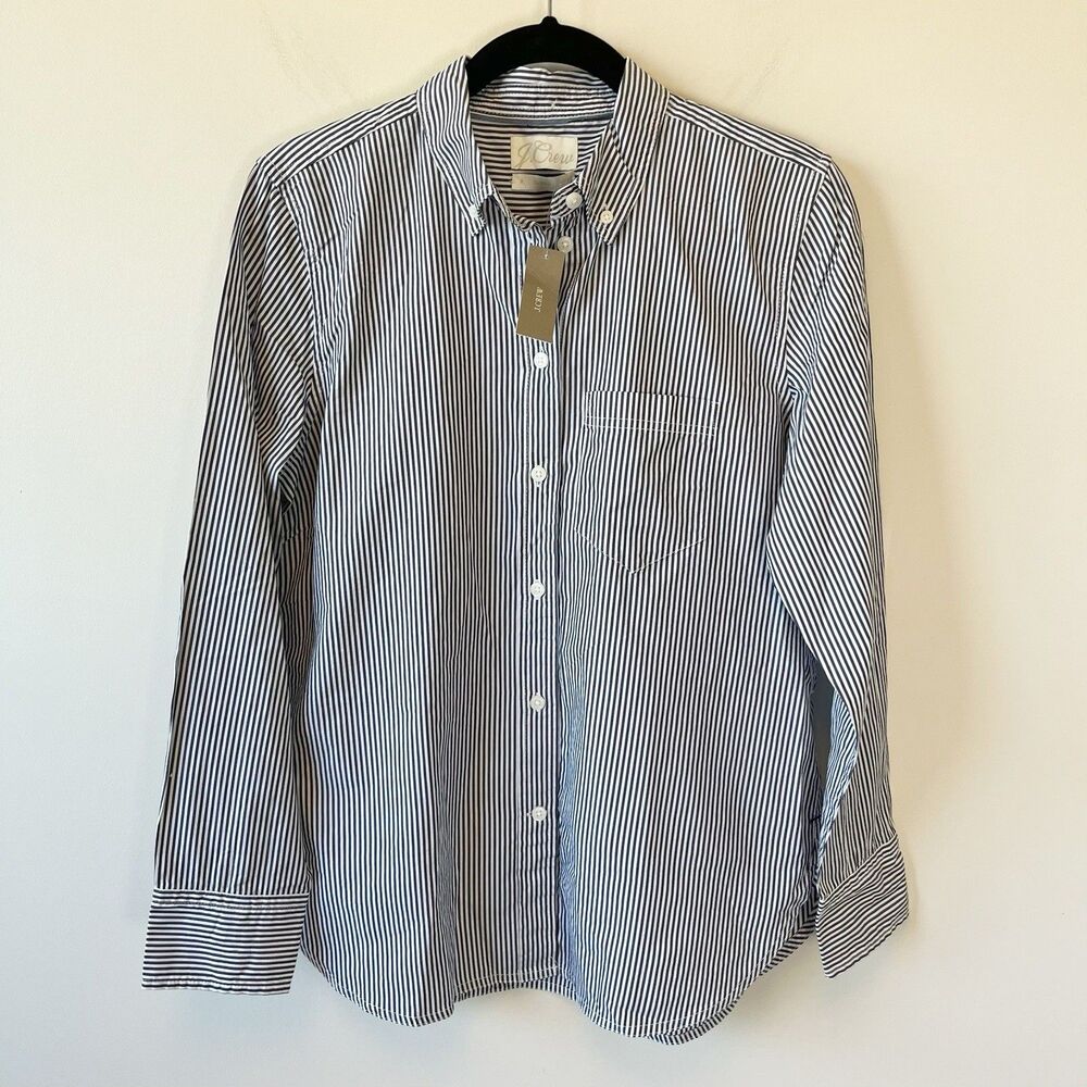 J.Crew Classic Fit Cotton Button Down Poplin Shirt Striped Black White Sz 6 NWTs - Picture 3 of 9
